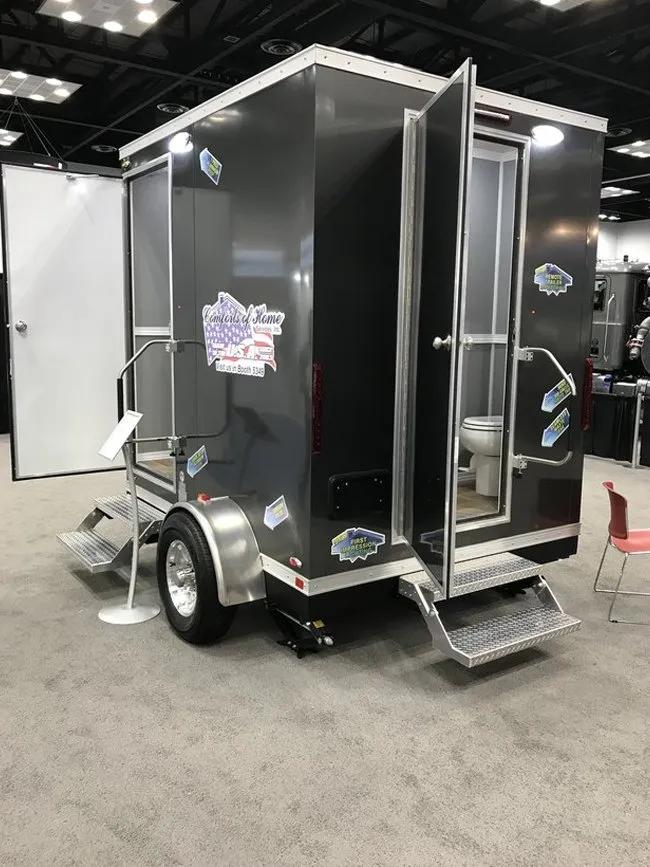 two unit small portable toilet trailer restroom